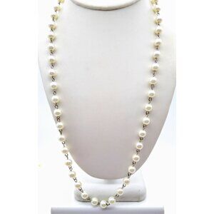 Vintage Delicate Chain Pearl Necklace, Art Deco Flapper Strand